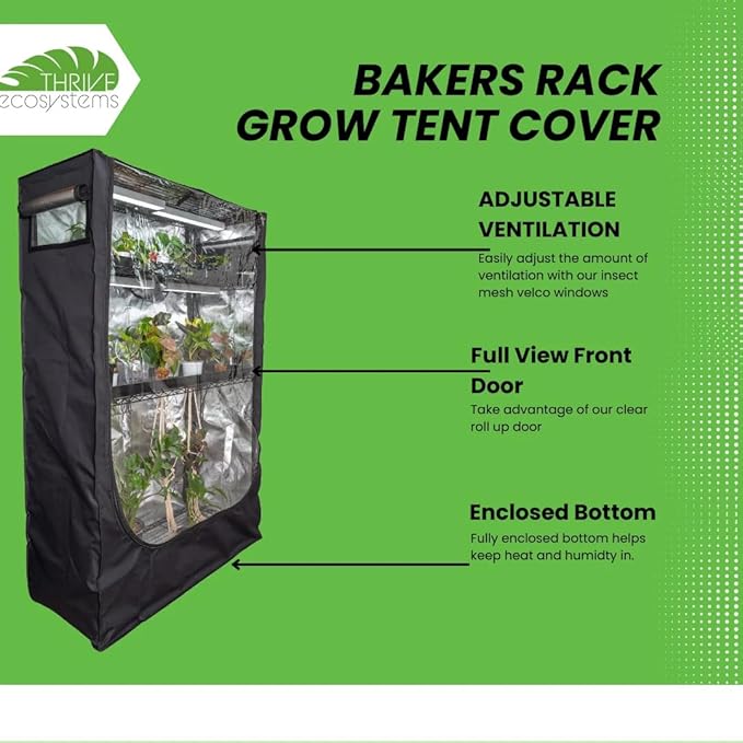48"x18"x72" Grow Tent Cover for Baker's Rack – Clear Front Door, Adjustable Ventilation, Fully Enclosed Bottom – Indoor Greenhouse for Plants