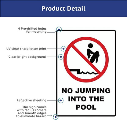 No Jumping into the Pool Outdoor Metal Pool Signs - Perfect Pool Gifts for New Homeowners & Retirees