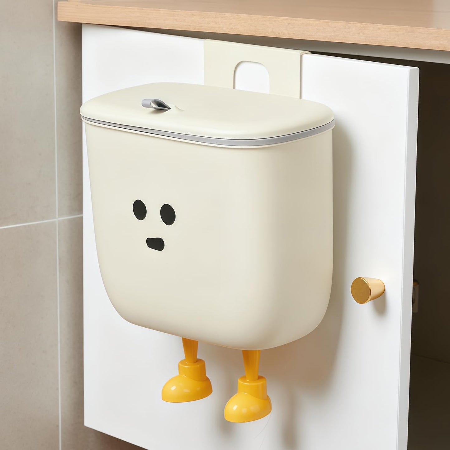 9L Kitchen Compost Bin for Countertop or Under Sink - Hanging Small Trash Can with Lid for Cupboard/Bathroom/Bedroom/Office/Camping, Mountable Indoor Compost Bucket (White)