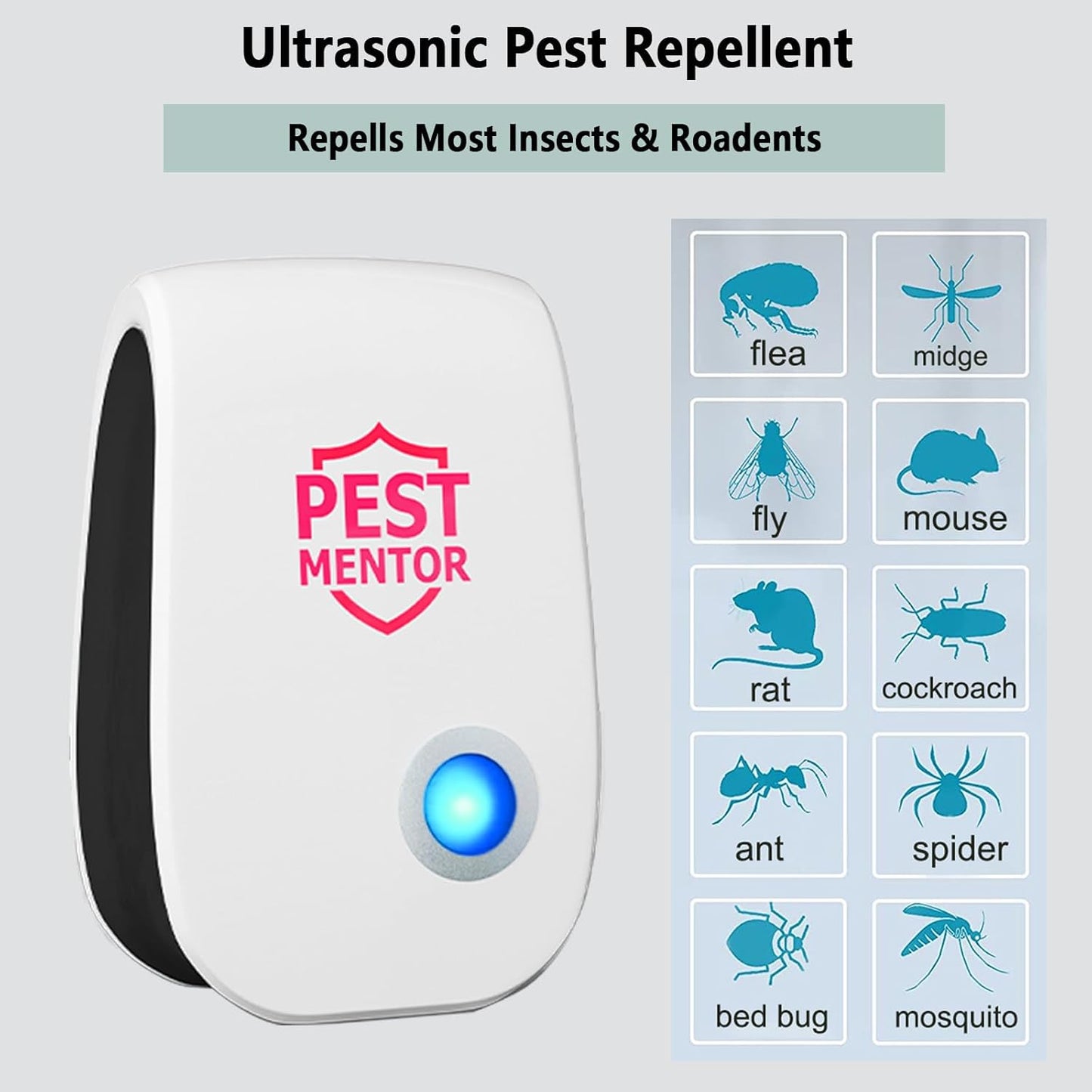 Pest Control Repeller 10 Packs Ultrasonic Mouse Rodent Rat Spider Roach Repellent Indoor Ultrasonic Pest Insect Bug Repeller, Pest Control Device for Home Mice Repellent Indoor, Insect Repellent