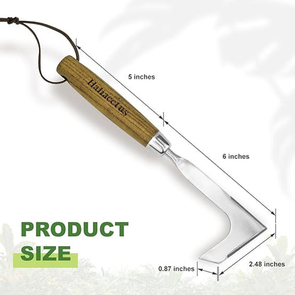 Haliaeetus Crack Weeder, L-Shape Stainless Steel Crevice Weeding Tool, Comfortable Grip Wood Handle Paver Weeder, 11'' Sidewalk Weed Removal Tool for Garden Lawn, Bricked Patio and Terrace Paving Moss