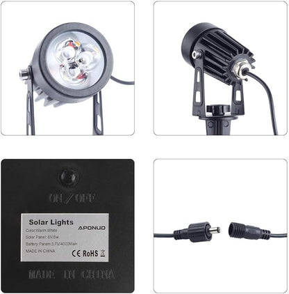 APONUO Metal Solar Spot Lights Outdoor with 9.8ft Cable Solar Powered Landscape Lighting Low Voltage IP65 Waterproof Auto On/Off for Outside Garden Yard Landscape Pathway Garage-Warm White(4-in-1)