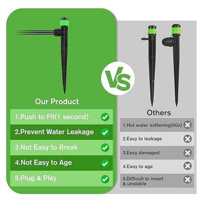 Kalolary Drip Irrigation Emitters, 50PCS Adjustable 360 Degree Water Flow Drippers Emitters for 1/4" Drip Irrigation System Tubing, Garden Irrigation Drippers for House Flower beds(Medium Green)