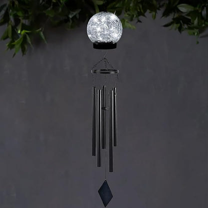 Wind Chimes Outdoor Solar Lights, 42 Inch Large Sympathy Chime 15 Cool White LEDs Crackled Glass Ball Birthday Gifts for Women Decorative Hanging in Garden, Yard, Patio, Landscape