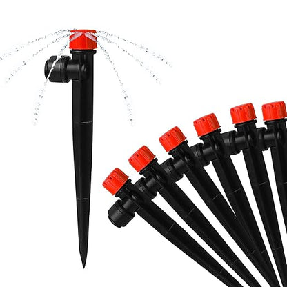 Push-to-Fit Drip Irrigation Emitters for 1/4" Drip Irrigation Tubing, 30 Pieces Adjustable 360 Degree Water Flow Drippers Sprayer on Stake 360° Full Circle Multi-Stream Irrigation Drippers