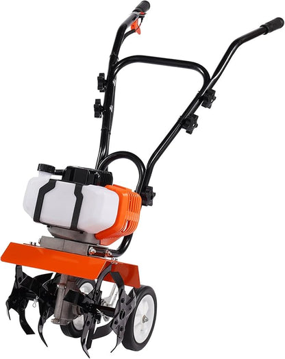 VEVOR Tiller Cultivator Gas Powered, 43CC 2-Stroke Garden Cultivator, Tiller with 4 Steel Adjustable Front Tines for Lawn, Garden and Field Soil Cultivation