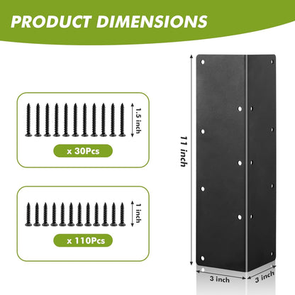 10 Packs Raised Beds Corner Brackets 11 in Metal L Brackets for with Screws Black Angle Corner Bracket Connectors 11" x 3" x 3" for Wood Flower Box Angle Brace Black