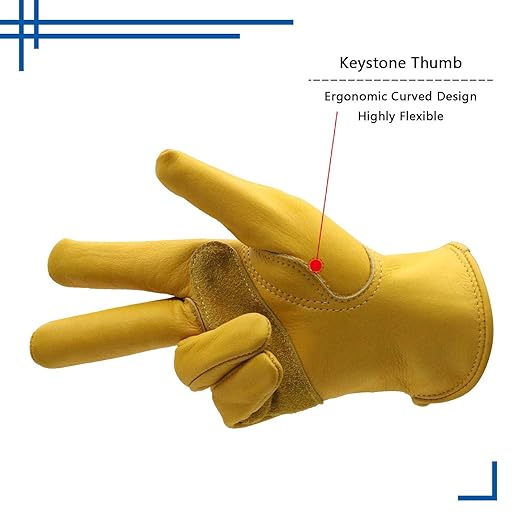 HLDD HANDLANDY 12 Pairs Cowhide Leather Work Gloves with Reinforced Palm for Men & Women (Yellow-12pairs, X-Large (Pack of 12))