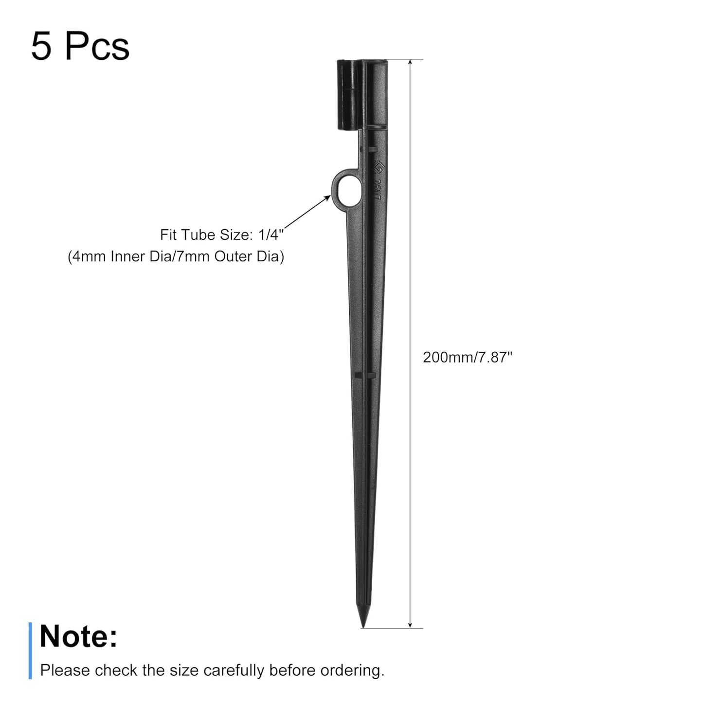MECCANIXITY Irrigation Drip Support Stakes 200mm Length PP Plastic Black for 1/4" Tube Hose for Gardening Patio Lawn Pack of 5