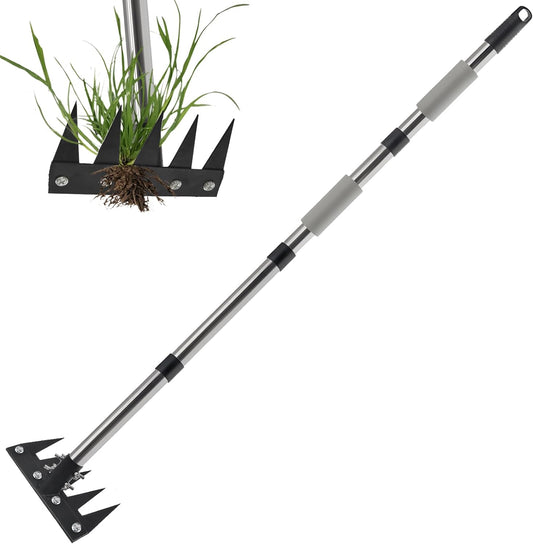 Weeding Rake Tool, Garden Weed Puller with Detachable Long Handle, 62 Inch Heavy Duty Hand Weed Remover Tool for Lawn, Yard, Atio and Backyard (5 Tines)