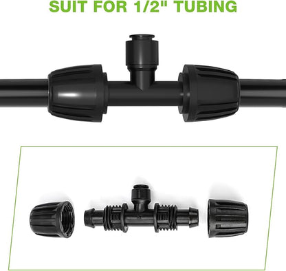 Bonviee 10 Pack 1/2” to 1/4” Reducing Tee Connectors, Push-to-Connect Quick Install Drip Irrigation Fittings, Leak-Proof Tee Adapters for Splitting 1/2” Tubing to 1/4”, for Garden, Lawn, Greenhouse