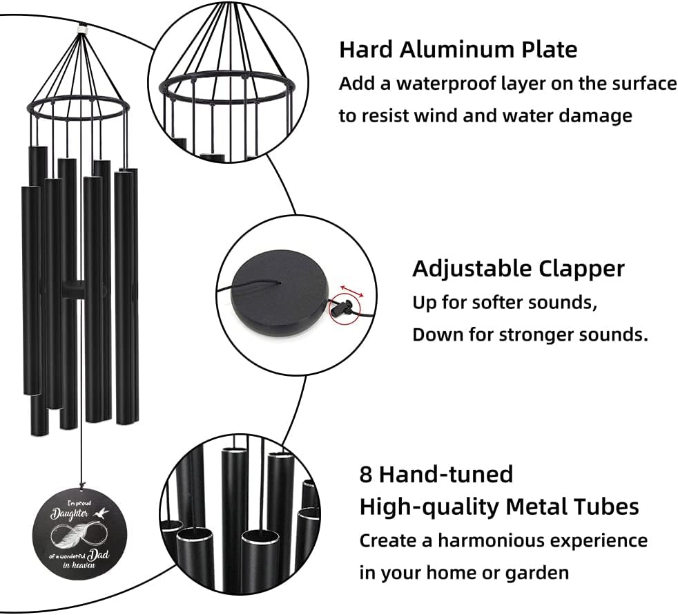 Personalized 36" Healing Memorial Wind Chimes for Outside, Bereavement Gift of Comfort for Loss of Mother, Father or Husband, A Soothing Remembrance for Your Garden and Patio