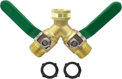Hooshing Garden Hose Splitter 2 Way Heavy Duty Brass Full Flow Hose Connector with Long Handle 3/4" GHT Thread
