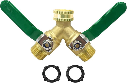 Hooshing Garden Hose Splitter 2 Way Heavy Duty Brass Full Flow Hose Connector with Long Handle 3/4" GHT Thread