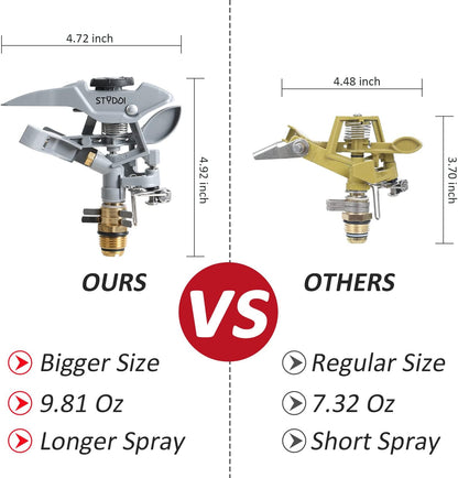 STYDDI Metal Impact Sprinkler Head, Zinc-Alloy Pulsating Water Sprinkler Head with 1/2" NPT Thread, Metal Adjustable Circle Pattern Impulse Sprinkler Head for Lawn, Yard, Garden, 20' - 43' Spray Radiu