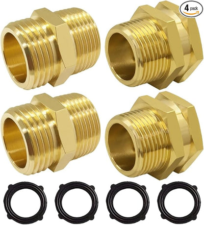 Hooshing 3/4" GHT to 3/4" NPT Garden Hose Connector Adapter Brass Garden Hose to Pipe Fittings with Washers