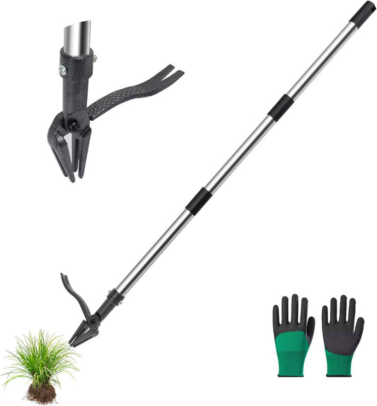 Weed Puller Tool Stand Up Weeder with Long Handle & 4-Claw Steel Head Manual Weed Remover Tool for Lawn and Garden (Steel)