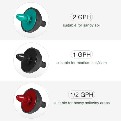 1 GPH Irrigation Drippers & Drip Emitters Maintain Constant Flow, 1 GPH Pressure Compensating Drippers, 1 GPH Inline Drippers & Drip Irrigation Emitters, 50 Per Bag, Black
