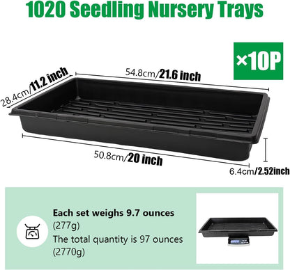 10 Pack 1020 Trays, Extra Thick Heavy Duty Seed Starting Trays - No Holes, No Leak, Reusable Propagation Flats for Microgreens, Seedlings, Plant Germination, Fodder and Transplant