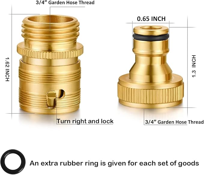 Garden Hose Quick Connect Solid Brass 3/4" GHT External Thread Easy Connect Fittings No-Leak Water Hose Male Quick Connector and Female product adapters (2 SETS)