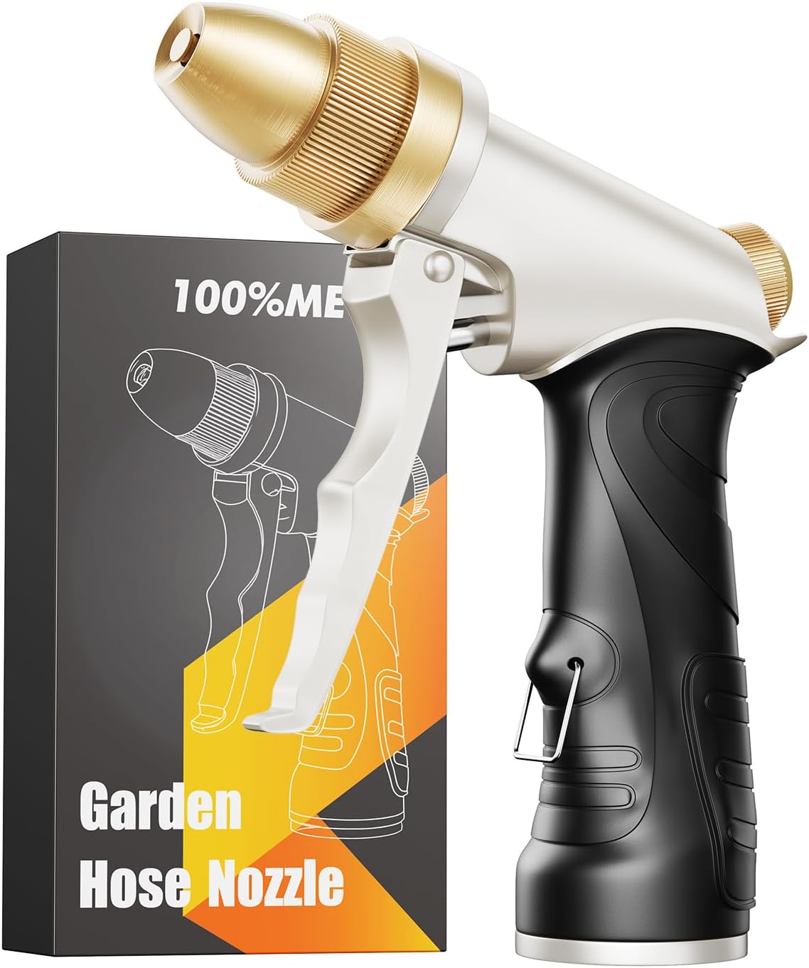 Garden Hose Nozzle, Heavy Duty Spray Nozzle for Watering, Water Nozzle with Adjustable Spray Patterns for Watering Plants, Car Washing, and Pet Showering (Gold)