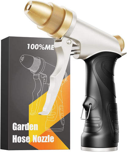 Garden Hose Nozzle, Heavy Duty Spray Nozzle for Watering, Water Nozzle with Adjustable Spray Patterns for Watering Plants, Car Washing, and Pet Showering (Gold)