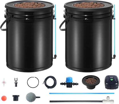 VEVOR DWC Hydroponics Grow System, Hydroponic Growing System with Top Drip Kit, Deep Water Culture 5-Gallon 2 Buckets, with Air Pump, Air Stones and Water Level Device for Leafy Vegetables