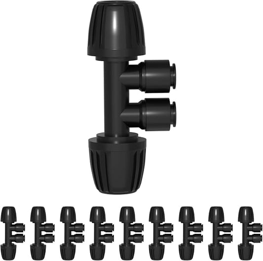 Bonviee 10 Pack 5/16” to 1/4” Reducing Tee Connectors, Split 5/16” Tubing into Two 1/4” Branches, Push-to-Connect Fast Install Drip Irrigation Fittings, Leak-Proof Adapter for Garden, Lawn, Greenhouse