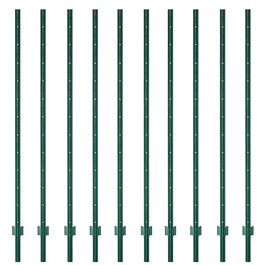Metal Fence Post 7feet, Heavy Duty Garden Fence Post for Holding Wire Fence, Sign U Post Pack of 10 Sturdy Outdoor No Dig Fence Post for Garden Yard – Green