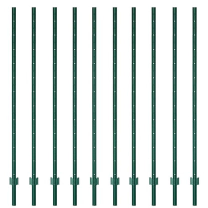 Metal Fence Post 7feet, Heavy Duty Garden Fence Post for Holding Wire Fence, Sign U Post Pack of 10 Sturdy Outdoor No Dig Fence Post for Garden Yard – Green