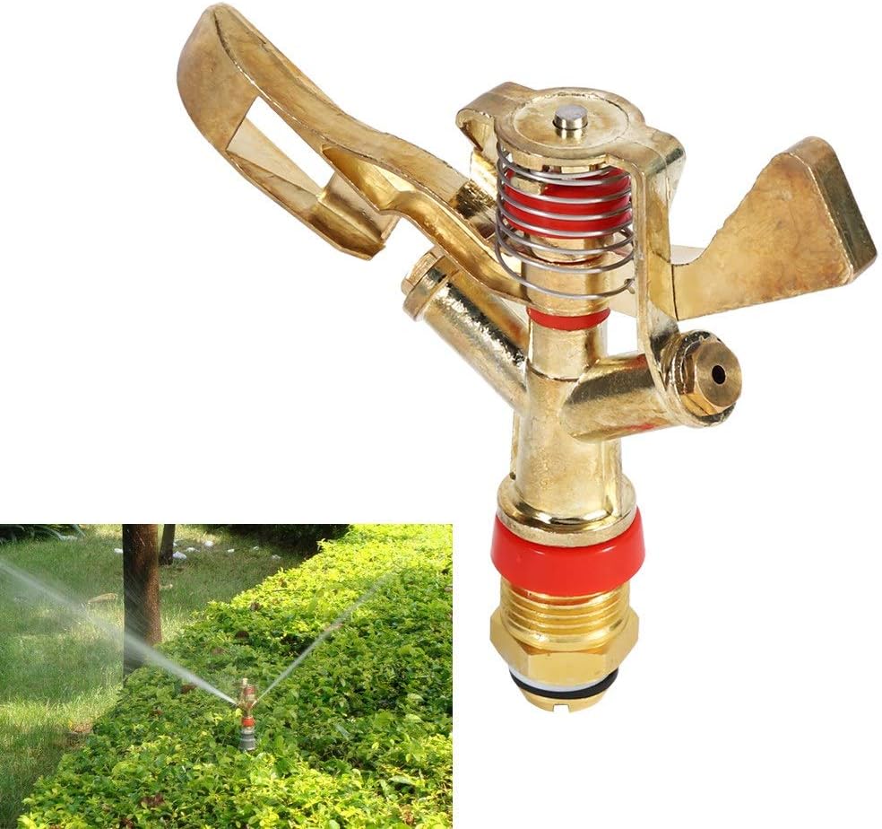Tyenaza 360 Rotating Brass Impact Sprinkler, 1/2 Inch Garden Sprinkler Head for Lawn Grass Patio Garden Irrigation, 10-15.5m Spray Distance