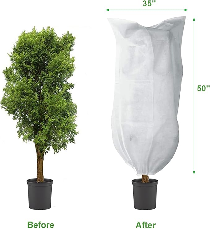 Plant Covers Freeze Protection – 35" × 50" Reusable Plant Protector Bag with Drawstring and Zipper for Plants Trees Shrub, Frost Jacket Warm Blanket for Freeze Frost Protection Season Extension