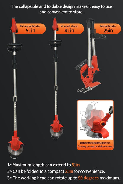 Cordless Weed Wacker,Electric Weed Eater,2 Batteries,Grass Trimmer Cordless,Weed Erimmer Red