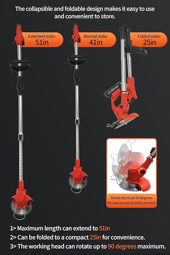 Cordless Weed Wacker,Electric Weed Eater,2 Batteries,Grass Trimmer Cordless,Weed Erimmer Red