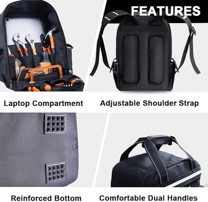 Tool Backpack for Men 18 Inch Heavy Duty Waterproof Multiple Pockets Tool Bag Organizer with Shoulder for Electrician Mechanics HVAC Engineer