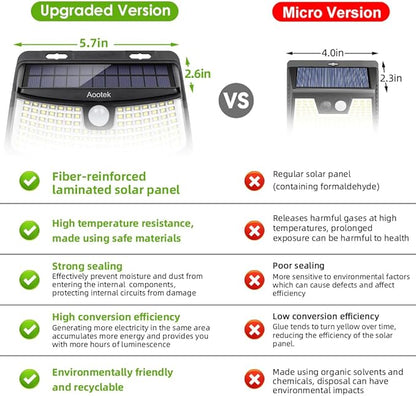 Aootek New Solar Motion Sensor Lights 120 LEDs with Lights Reflector,270° Wide Angle, IP65 Waterproof, Step Lights for Front Door, Yard, Garage, Deck (Back Button 4-Pack)