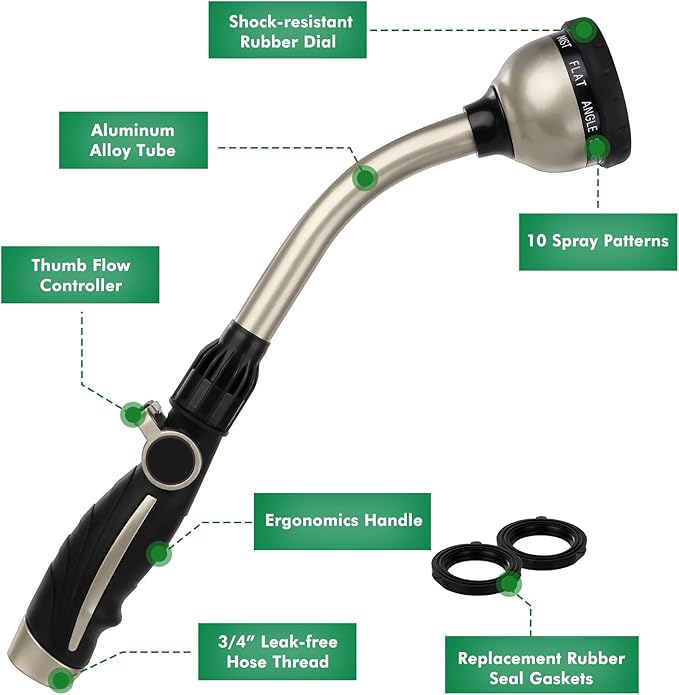 RESTMO Garden Watering Combo, Heavy Duty Hose Sprayer | Metal Hose Wand | High Pressure Hose Nozzle, Thumb Flow Control, Quick Connect Fittings Included, Easy to Reach Anywhere in Garden & Lawn