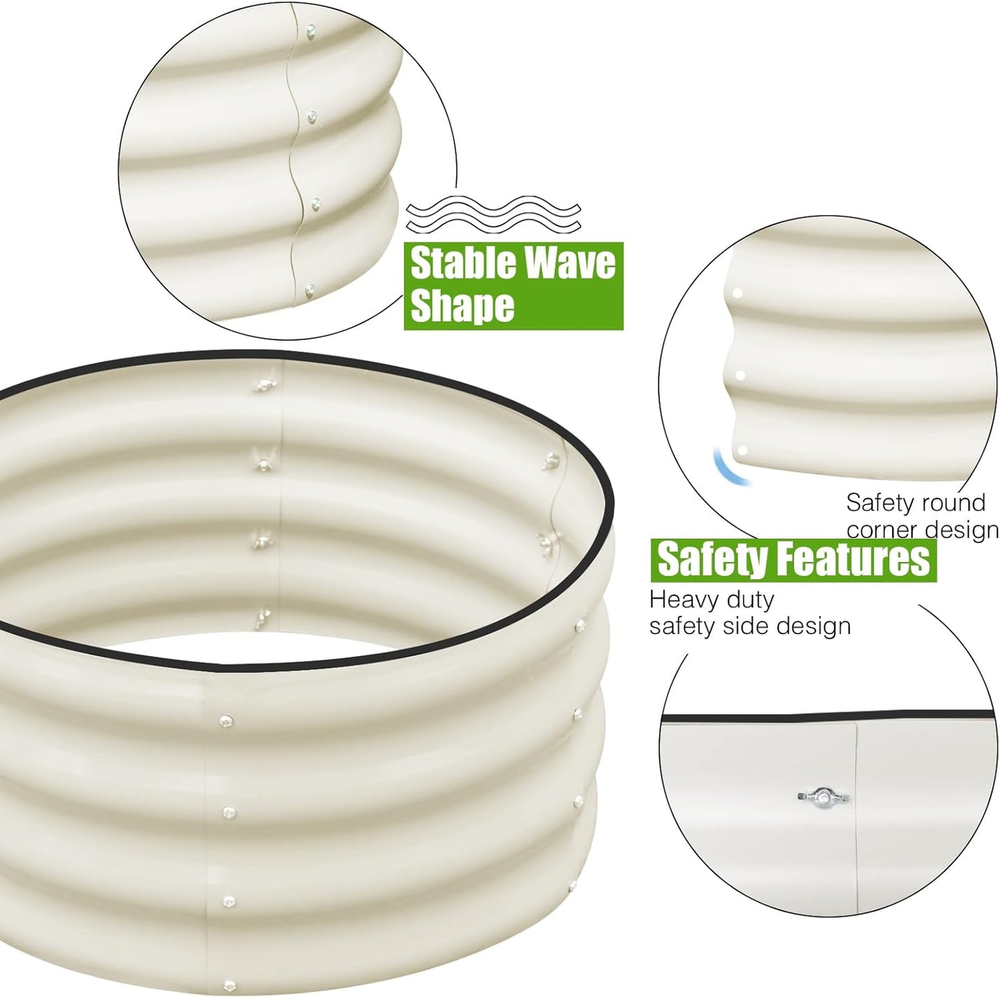 SnugNiture 3 Pcs 2x2x1ft Round Galvanized Raised Garden Bed Kit Outdoor, Metal Planter Box for Planting Plants Vegetables, White