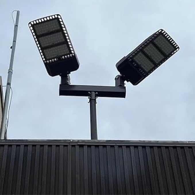 Double Bullhorn Mounting Bracket Tenon, with 2 Tenons 2-3/8" for 4in Square Pole Mounting Arm for Parking Lot Light Street Area Slip Fitter Lights Mount Low Profile Sturdy Heavy Duty