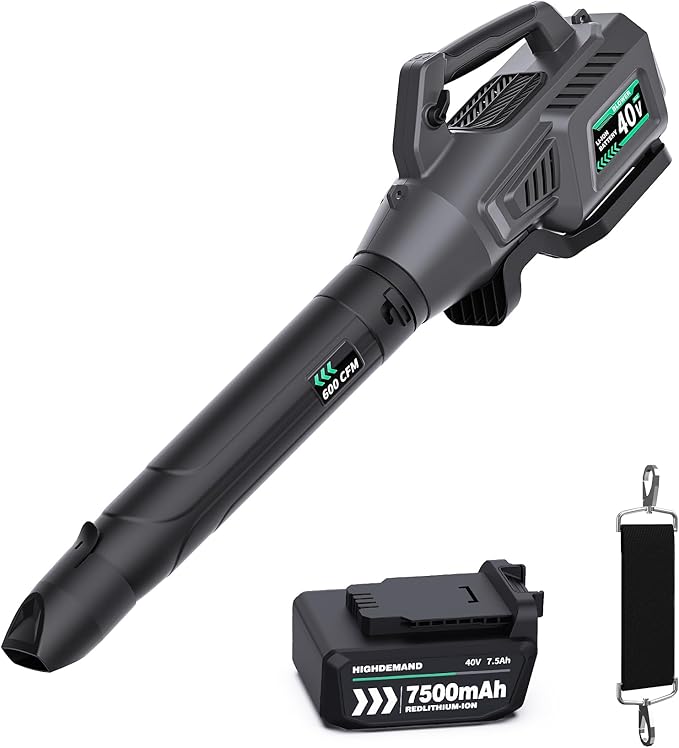 Leaf Blower Cordless, 40V 600CFM &180MPH Electric Leaf Blower with 7.5Ah Battery, Fast Charger and Extension Tube for Blowing Leaves Snow for Yard Garden Lawn Care, Grey