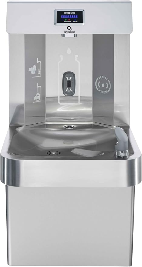 Avalon Wall Mounted Water Fountain with Bottle Filling Station, High Capacity Cooling, Sensor Dispensing, Self Cleaning, Digital Bottle Counter Display, Dual Filtration, ADA Compliant