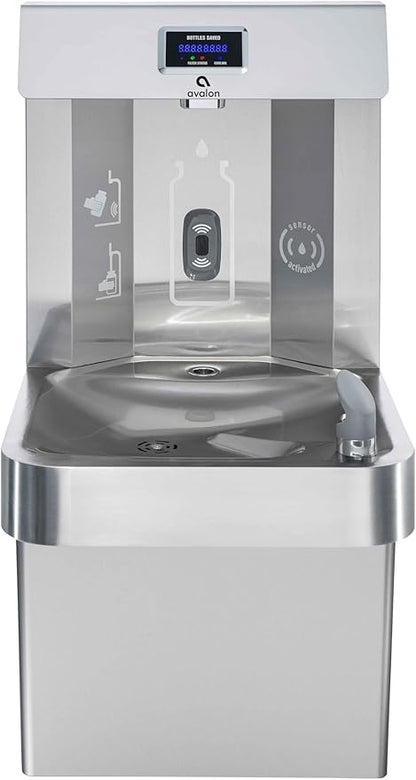 Avalon Wall Mounted Water Fountain with Bottle Filling Station, High Capacity Cooling, Sensor Dispensing, Self Cleaning, Digital Bottle Counter Display, Dual Filtration, ADA Compliant