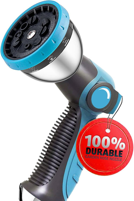 Garden Hose Nozzle, Durable High Pressure Water Hose Sprayer Nozzle with 10 Patterns for Watering Plants, Washing Cars, Cleaning Patio, Showering Pets