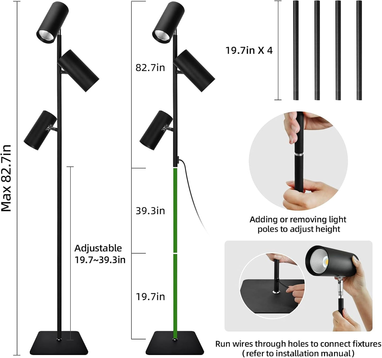 90W Dimmable Grow Light, Full Spectrum COB LED Triple-Head Floor Lamp with High CRI, 6/8/12H Timer, Adjustable Height (43"-83") & Angle – Standing Grow Lights for Indoor Plants (warm white 4000K)