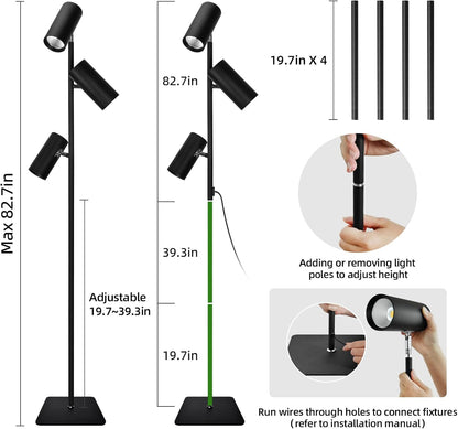90W Dimmable Grow Light, Full Spectrum COB LED Triple-Head Floor Lamp with High CRI, 6/8/12H Timer, Adjustable Height (43"-83") & Angle – Standing Grow Lights for Indoor Plants (warm white 4000K)
