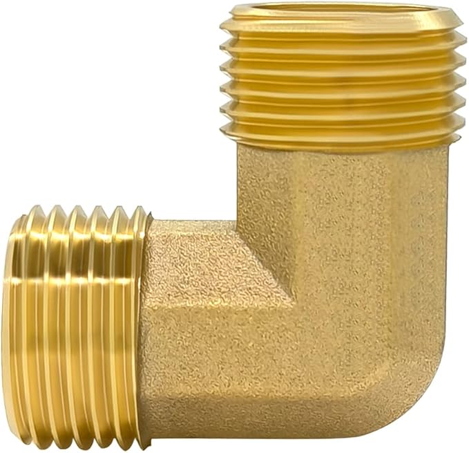 Hooshing 2PCS 3/4" GHT Male to Male Garden Hose Elbow Connector Brass 90 Degree Pipe Fitting for RV Water Hose