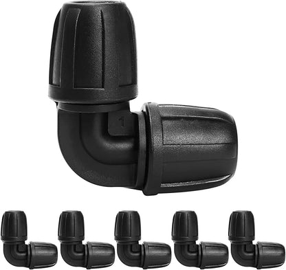 Bonviee 6 Pack 5/16” Drip Irrigation Elbow Connectors, 90° Barbed Lock Fittings for 5/16 Inch Tubing, Leak-Proof Corner Connector for Garden Hose Layout, Irrigation System Repair and Setup