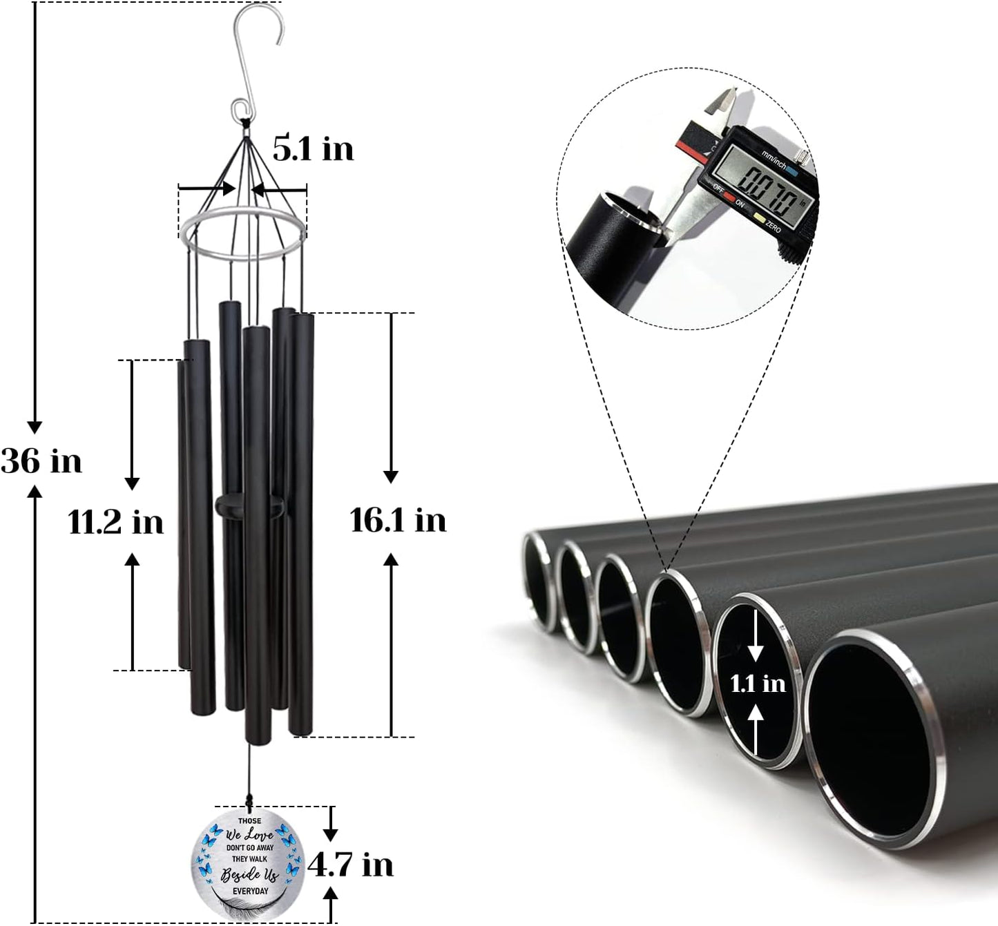 Personalized 36" Bereavement Wind Chimes for Outside, Memorial Gift in Remembrance of a Loved One, Sympathy Gift for Loss of Mother Father Husband, Garden Patio Decor