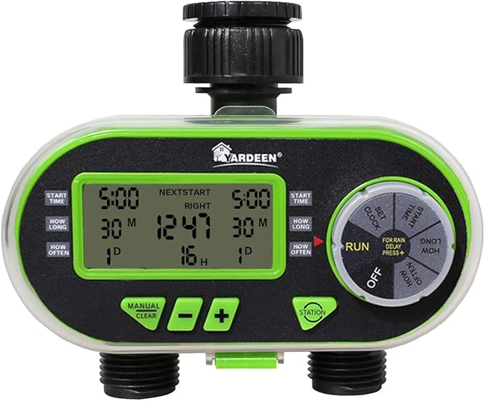 2 Outlet Garden Digital Electronic Water Timer Irrigation Controller for Garden Yard, Green