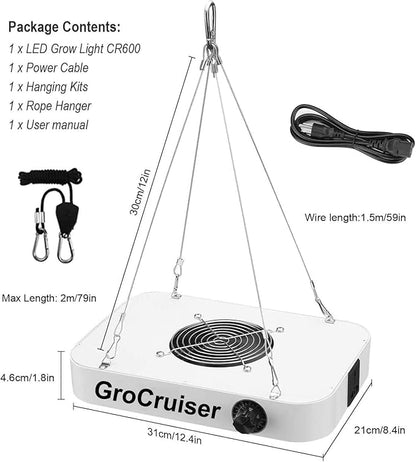 600W Dimmable Grow Light LED, 2025 Upgrade Grow Lights for Indoor Plants Full Spectrum, Plant Growing Lamp for Seed Starting Veg Bloom, Daisy Chain Function and Quiet Built-in Fan